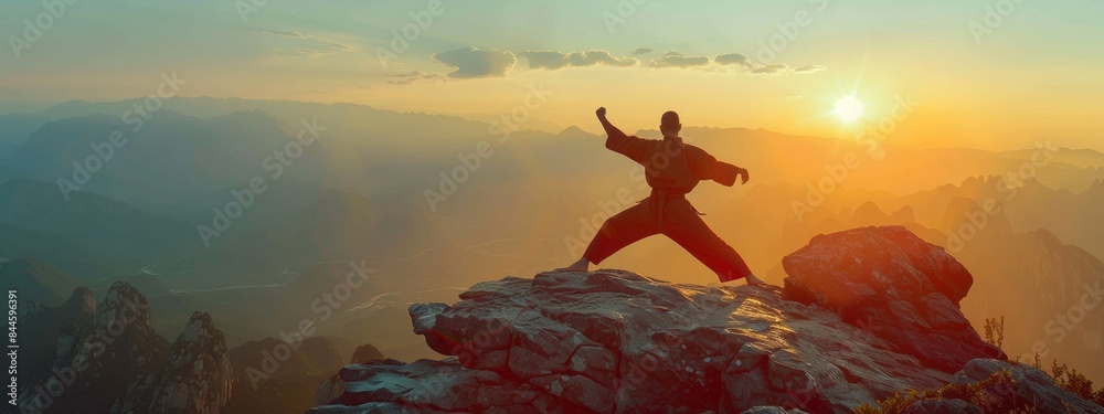 custom made wallpaper toronto digitalfighter practices martial arts in high mountains in early morning