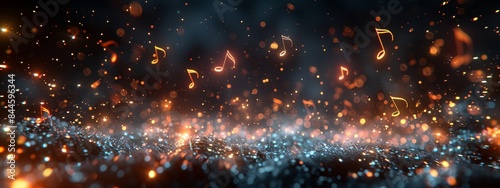 various musical notes floating in dark background