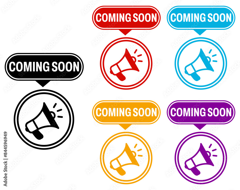 Fototapeta premium set coming soon icon. megaphone reminder sign design vector illustration