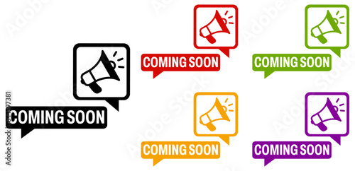 set coming soon icon. megaphone reminder sign design vector illustration