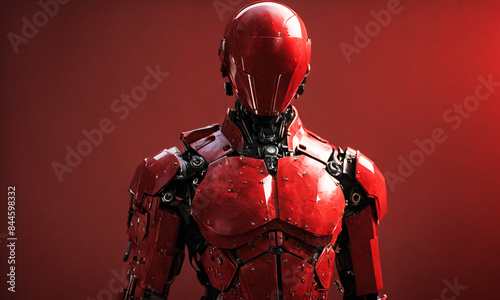 Marketing Campaign, Red Robotic Armor on Red Background, Futuristic, Technology, Robotics, AI, Cyberpunk