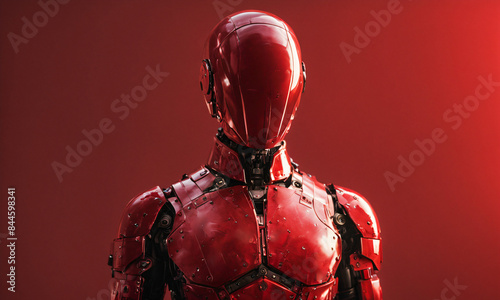 Marketing Campaign, Red Robotic Armor on Red Background, Futuristic, Technology, Robotics, AI, Cyberpunk