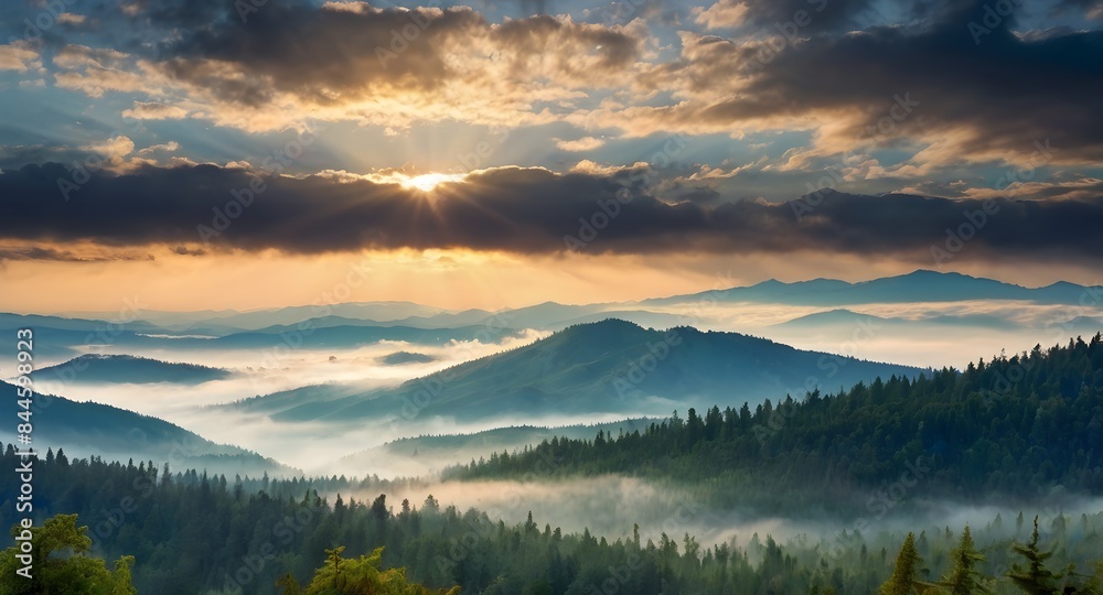 sunrise over the mountains with foggy 