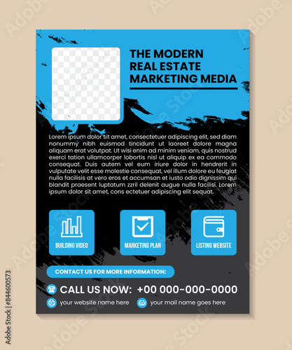 the modern real estate marketing media flyer design template. Commercial real estate service poster leaflet design. Paint worker service flyer design template. brush element