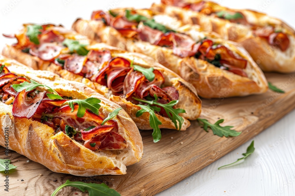 Grilled sub sandwiches with melted cheese and toppings on white background, vibrant and delicious, perfect for gourmet dining and culinary delight Grilled sub sandwiches with melted cheese and toppings on white background, vibrant and delicious, perfect for gourmet dining and culinary delight