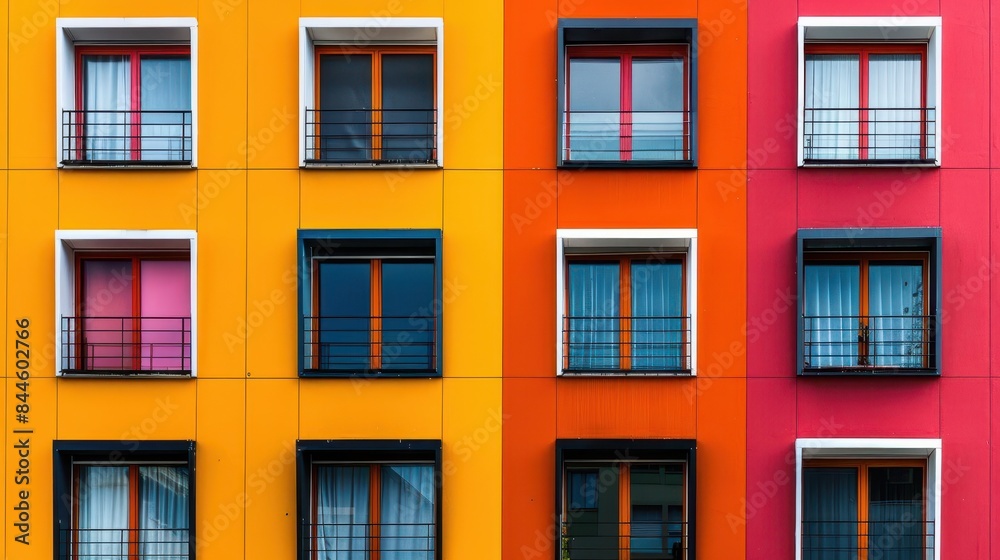 Fototapeta premium color block harmony minimalist building facade in vibrant hues abstract photo