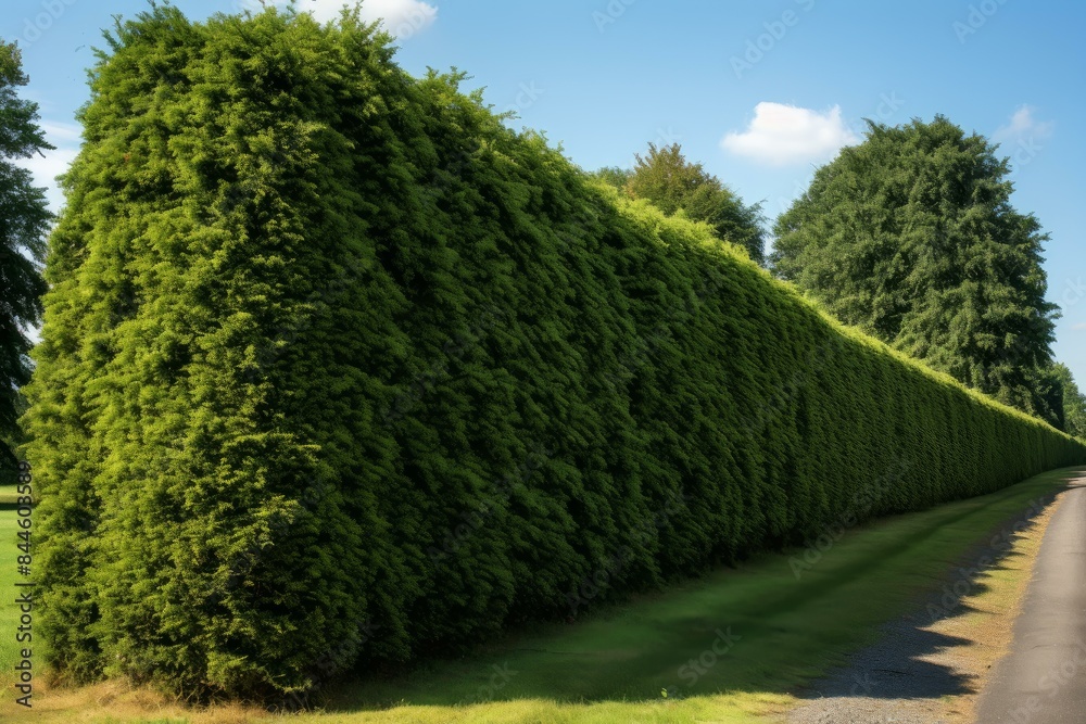 Fototapeta premium Lush Long tree hedge. Fence nature. Generate Ai