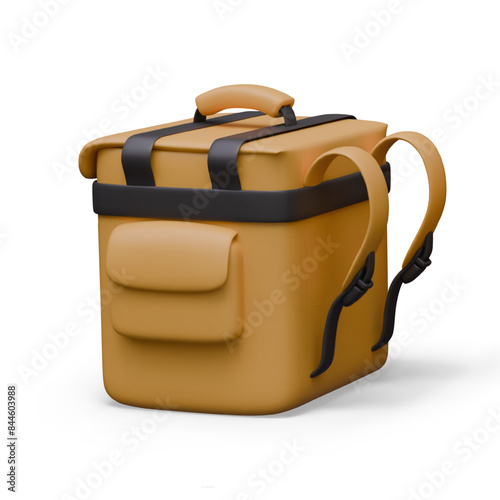 Yellow refrigerator bag closeup. Square roomy thermal backpack for delivery of food