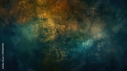 dark grainy background with green teal blue brown yellow tones abstract © Bijac