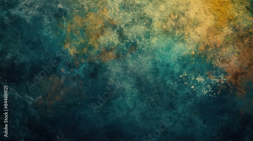 dark grainy background with green teal blue brown yellow tones abstract © Bijac