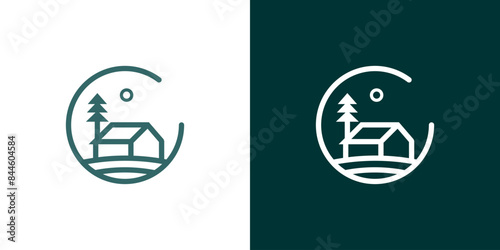 House tree logo vector line circle pine forest estate icon