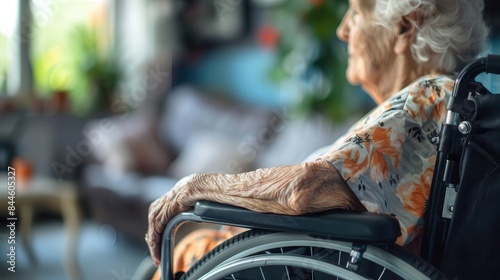elderly person in wheelchair at nursing home compassionate care and volunteer concept