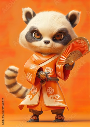 A slim American badger in a Chinese martial arts costume, Low purity hues, anthropomorphic design photo