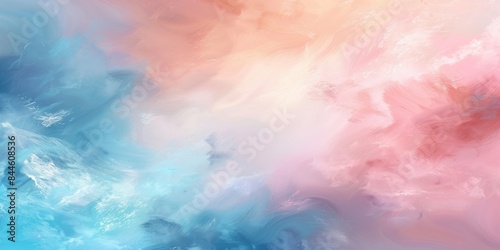 Painting of a sky with blue and pink hues, fluffy clouds, creating a dreamy atmosphere, perfect for artistic backgrounds.