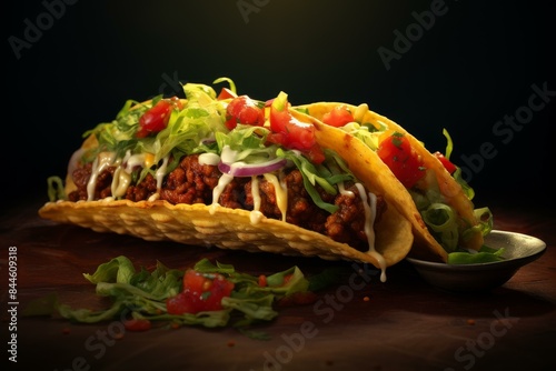 Spicy Tasty hard taco. Meal salad. Generate Ai