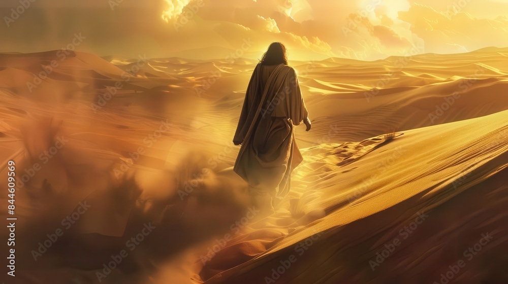 jesus christ in the desert with sand dunes religious digital painting jesus christ in the desert with sand dunes religious digital painting