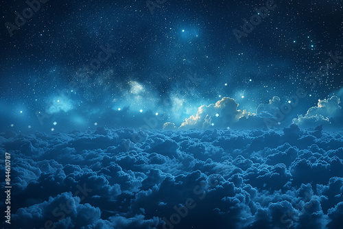 Captivating full moon illuminating clouds and stars in night sky, sky with moon and clouds, Romantic Moon In Starry Night Over Clouds
