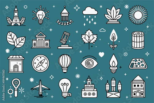 icons, house, set, symbol, icons, gift, pattern, tree