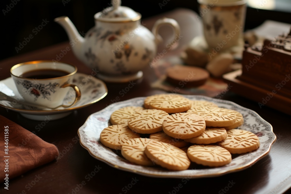 Delicate Tea cookies. Pastry sweet biscuit. Generate Ai Delicate Tea cookies. Pastry sweet biscuit. Generate Ai