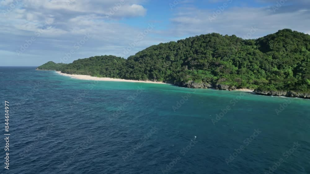 Aerial view of a beautiful quiet tropical sandy beach, Puka Shell Beach, Boracay island, Philippines, 4k Aerial view of a beautiful quiet tropical sandy beach, Puka Shell Beach, Boracay island, Philippines, 4k