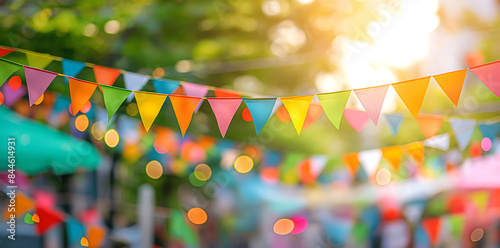Colorful bunting and flags backgrounds for outdoor summer event party decoration, happy summer time