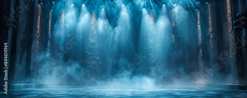 Theater stage light background with spotlight illuminated the stage, Empty stage, foggy stage background © Super Stocks