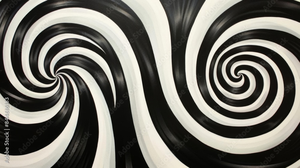An abstract painting of two black and white spirals An abstract painting of two black and white spirals