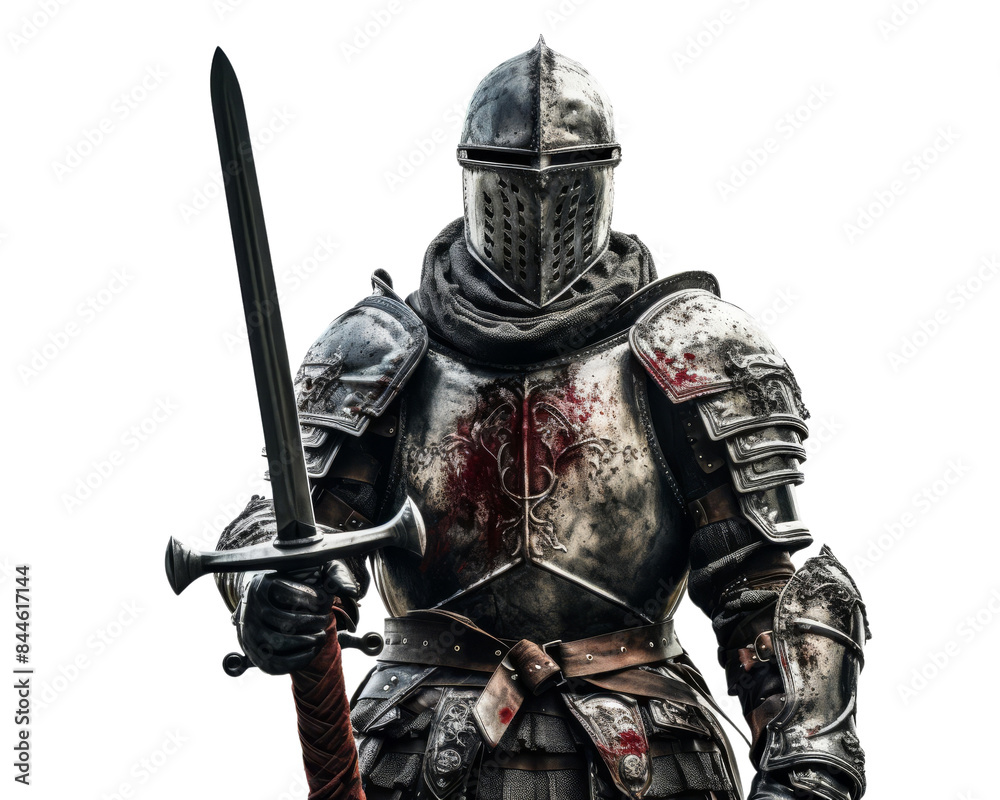 Medieval knight in armor with a sword, standing proudly, depicting valor and bravery in historical warfare and battles. transparent background. Medieval knight in armor with a sword, standing proudly, depicting valor and bravery in historical warfare and battles. transparent background.