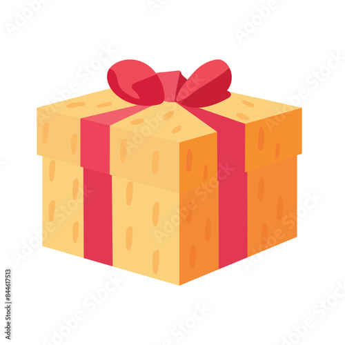 Yellow gift box with red ribbon bow vector illustration