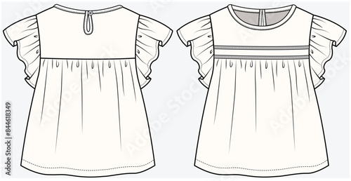 FRILLED WOVEN TOP WITH LADDER LACE AND EMPIRE CUT DETAIL DESIGNED FOR TODDLER GIRL AND KID GIRL IN VECTOR