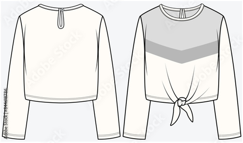 LONG SLEEVES TOP WITH FRONT TIE UP AND CHEVRON DETAIL DESIGNED FOR TEEN AND KID GIRLS IN VECTOR