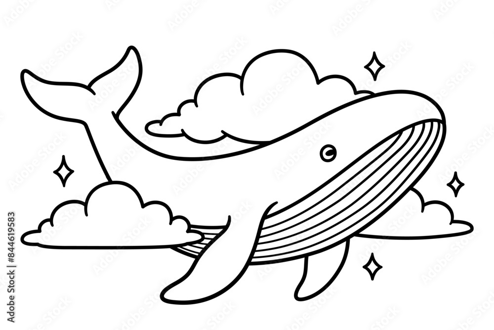 Flying whale black and white drawing Flying whale black and white drawing