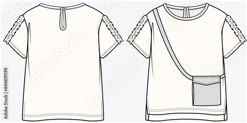 FRILLED SLEEVES KNIT TOP WITH CARGO POCKET AND HIGH LOW HEMLINE DETAIL DESIGNED FOR TEEN GIRL AND KID GIRL IN VECTOR