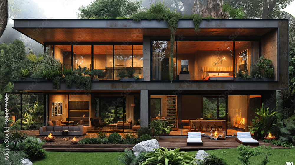 amazing architecture, modern, simple, small chalet, 70m2, 1 floor, A shape integrated with a box shape. amazing architecture, modern, simple, small chalet, 70m2, 1 floor, A shape integrated with a box shape.