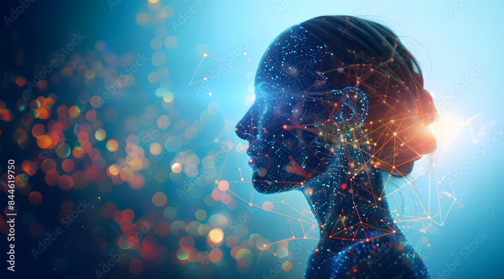 A digital human profile with glowing neural connections, representing ...