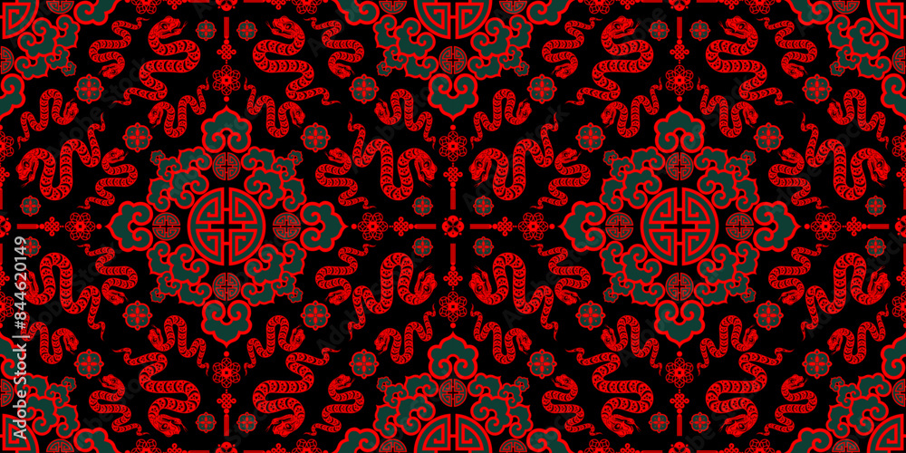 Seamless pattern happy chinese new year 2025 the snake zodiac sign with asian elements paper cut style on color background. ( Translation : happy new year 2024 year of the snake )
Seamless pattern happy chinese new year 2025 the snake zodiac sign with asian elements paper cut style on color background. ( Translation : happy new year 2024 year of the snake )