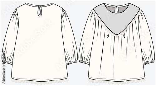 ELBOW LENGTH SLEEVES WOVEN TOP WITH CHEVRON BIB DETAIL DESIGNED FOR TODDLER GIRLS AND KID GIRLS IN VECTOR