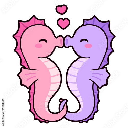 Cute cartoon seahorse couple