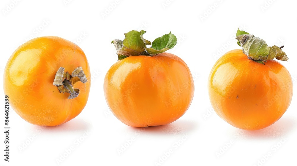 Isolated persimmon fruit viewed from different angles on a white background Isolated persimmon fruit viewed from different angles on a white background
