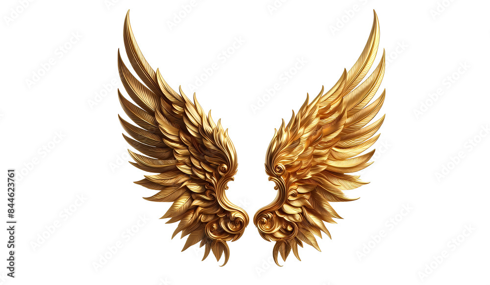 Fototapeta premium Wings gold isolated transparant background,png ai generative
