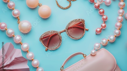 Women's Accessories on Pastel Background 