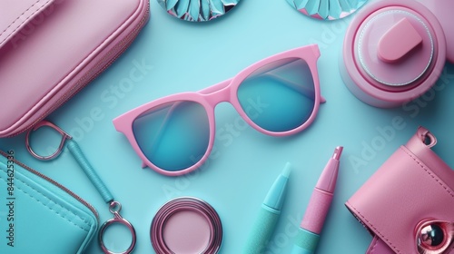 Women's Accessories on Pastel Background 