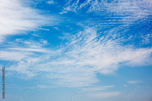 Peaceful and serene blue sky with white clouds background