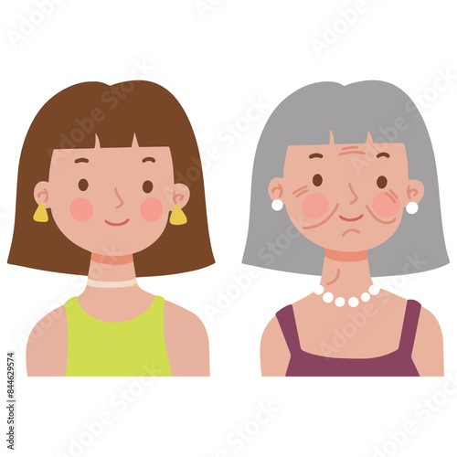 Pretty young woman and eldery woman vector illustration