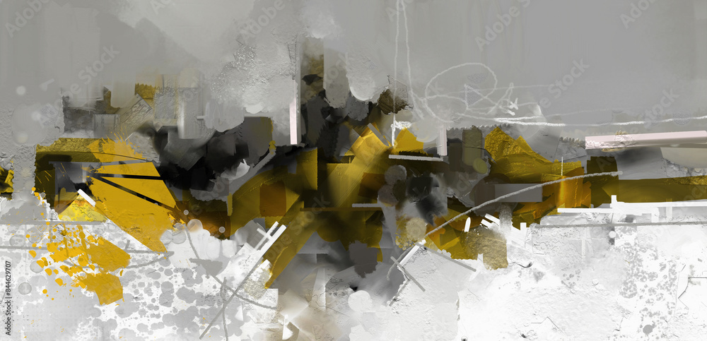 Black, white and gold color. Modern abstract art oil, acrylic painting ...