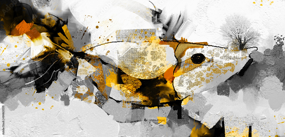 Black, white and gold color. Modern abstract art oil, acrylic painting ...