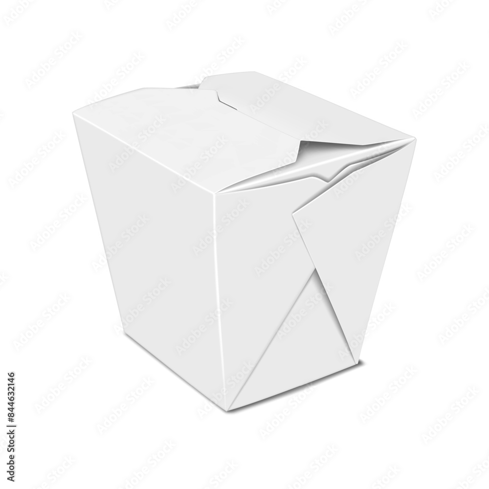 © JAYANNPO - Chinese takeout noodle box realistic vector mockup. Blank white paperboard take out Asian food box mock-up. Eco paper wok container packaging template