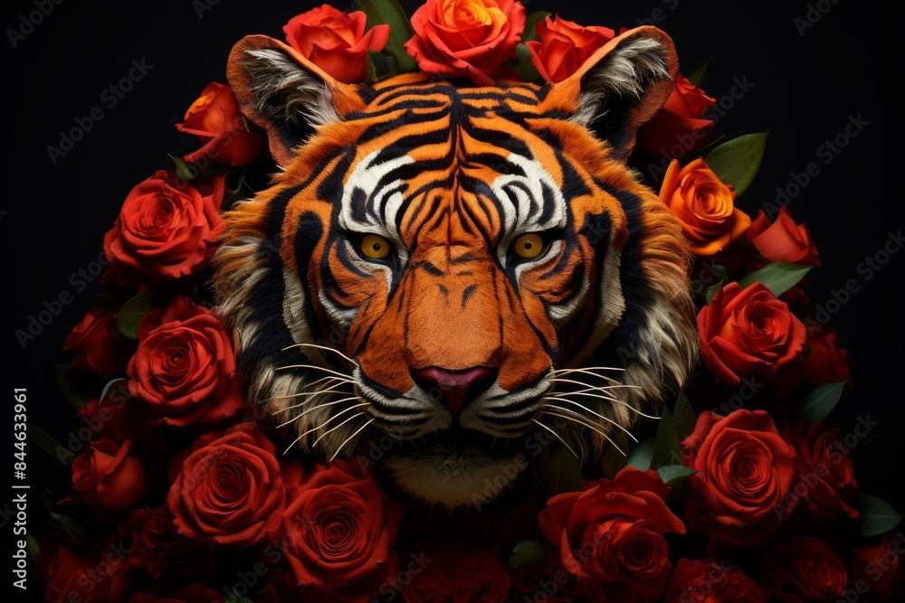 Tantalizing Tiger head roses. Summer wild. Generate Ai Tantalizing Tiger head roses. Summer wild. Generate Ai