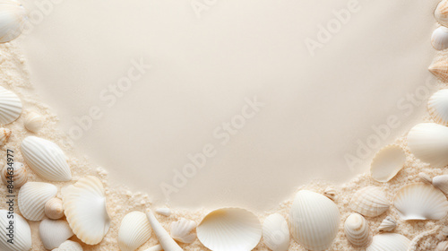 Beach Elegance: White Sand and Seashells with Starfish Background for Summer-Themed and Marine-Inspired Designs