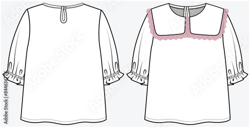 SAILOR COLLAR WOVEN TOP WITH ELBOW PUFF SLEEVES DETAIL DESIGNED FOR TODDLER GIRL AND KID GIRL IN VECTOR